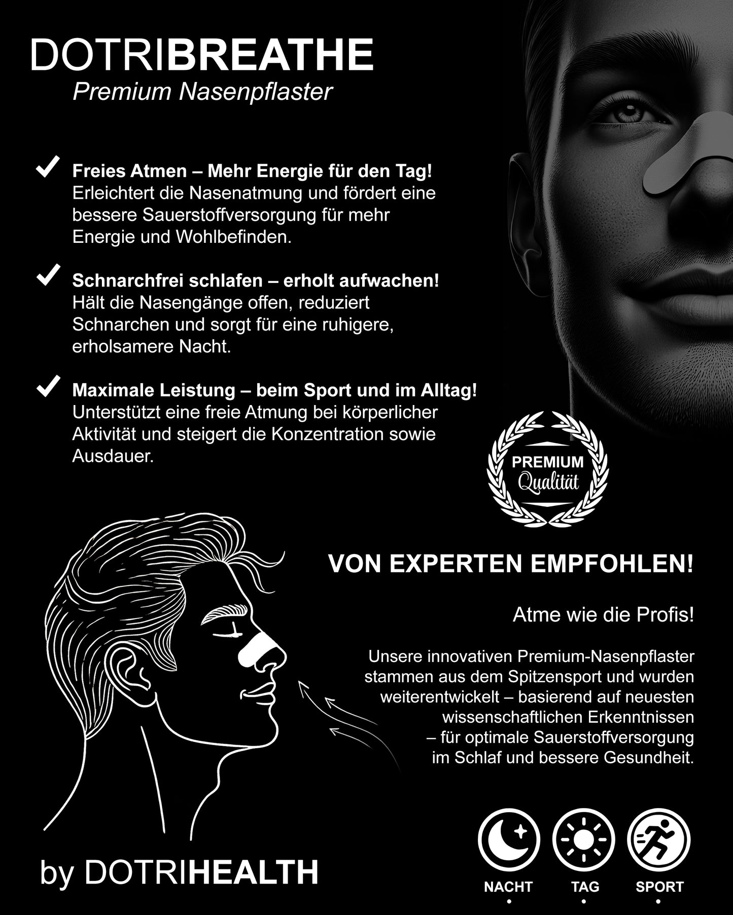 DOTRIBREATHE Premium Nasenpflaster | 30 Stück